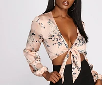 Blooming Beauty Satin Tie Front Top