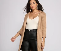 Faux Suede Sophistication Longline Blazer