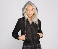 Zip It Up Hooded Bomber Jacket