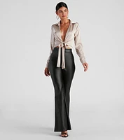 So Sleek Satin Tie-Front Blouse