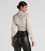 So Sleek Satin Tie-Front Blouse