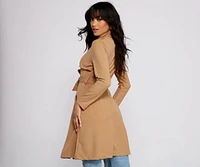 Belted Sophistication Crepe Trench Dress