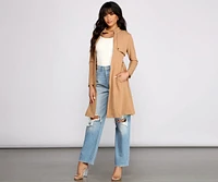 Belted Sophistication Crepe Trench Dress