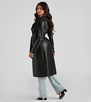 Elevated And Chic Faux Leather Trench