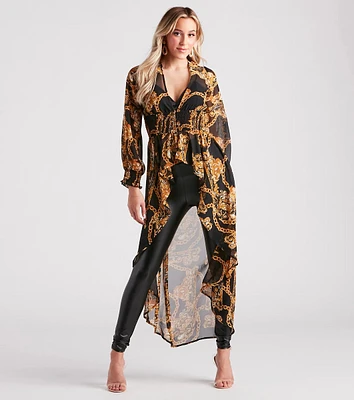 Bold Babe Status Chain Print Chiffon Duster