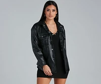 Sleek Trends Faux Leather Tie-Waist Shacket