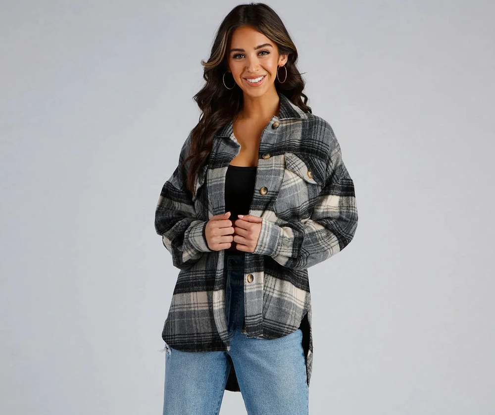 Falling For Plaid Fleece Shacket