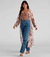 Flower Field Belted Chiffon Duster