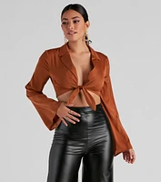 Smooth Talker Satin Tie-Front Top