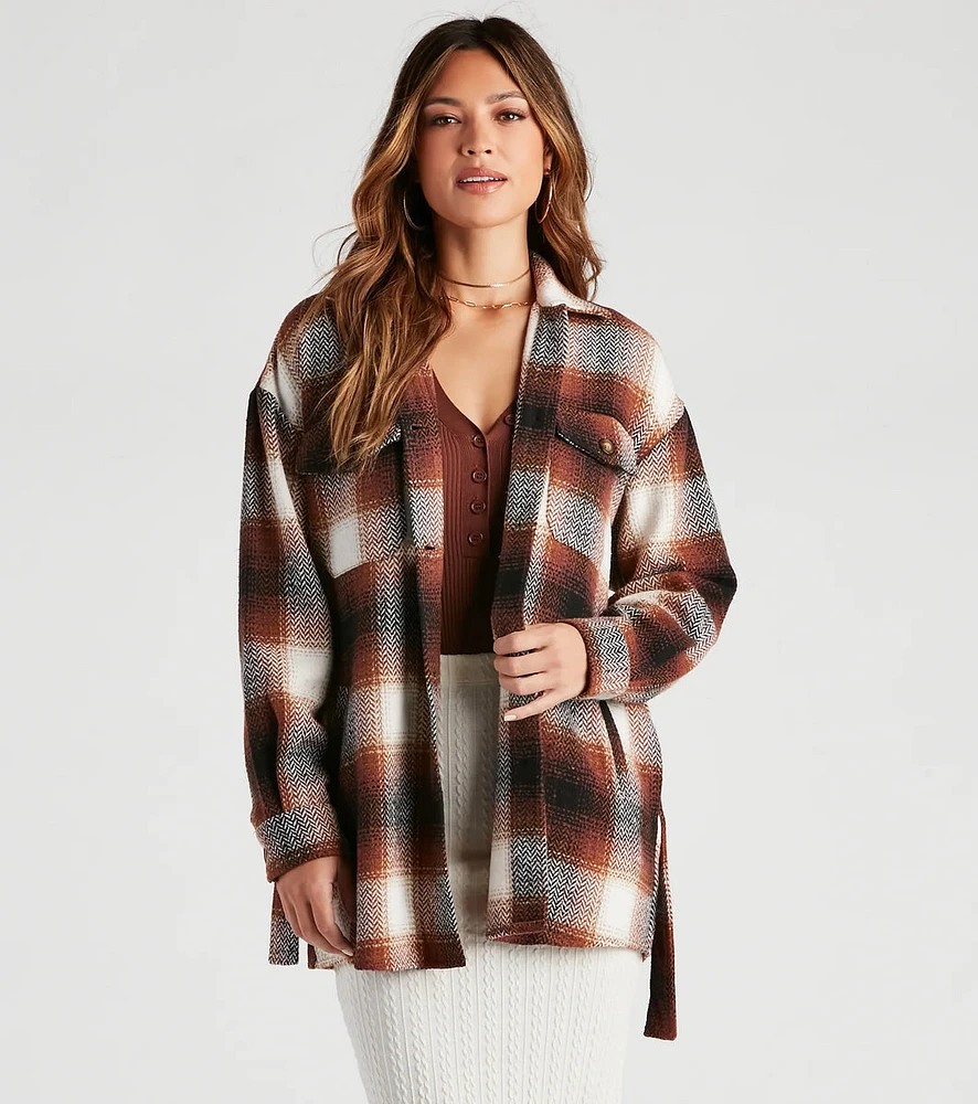 Cozy Fall Vibes Belted Plaid Shacket