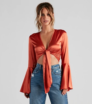 Speechless Satin Tie-Front Top