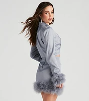 Fab Sass Marabou Trim Crop Blazer