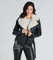 Always Elevated Faux Fur Trim Leather Jacket