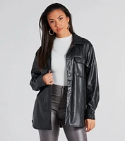 Cool-Girl Moment Long Faux Leather Shacket