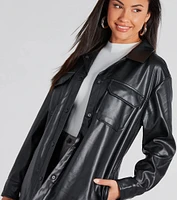 Cool-Girl Moment Long Faux Leather Shacket