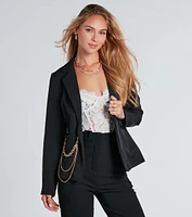 Bling It On Crepe Blazer With Chain