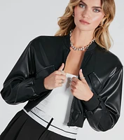 Cool Streets Faux Leather Crop Bomber Jacket