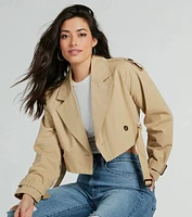 Eye For Style Twill Belted Crop Trench Coat