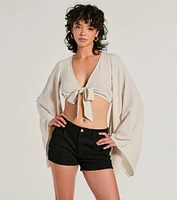 Breezy Energy Tie Front Long Sleeve Linen Top