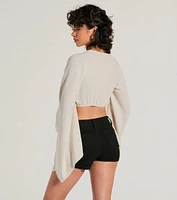 Breezy Energy Tie Front Long Sleeve Linen Top