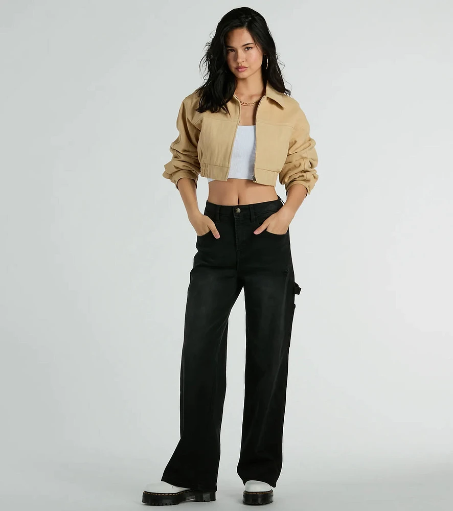 Never Average Cinched Crop Bomber Jacket