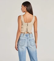 Effortless Style Lace-Up Crop Button Vest