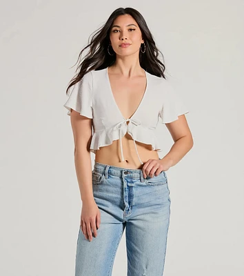 Sweeten Me Up Flutter Sleeve Tie Front Crop Top