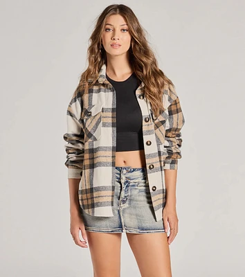 Season Of Plaid Long Sleeve Oversized Shacket