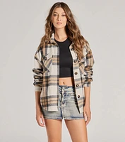 Season Of Plaid Long Sleeve Oversized Shacket