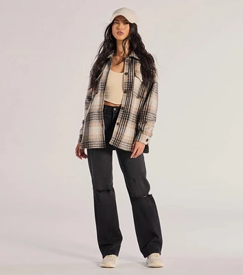 On-Point Plaid Faux Wool Shacket