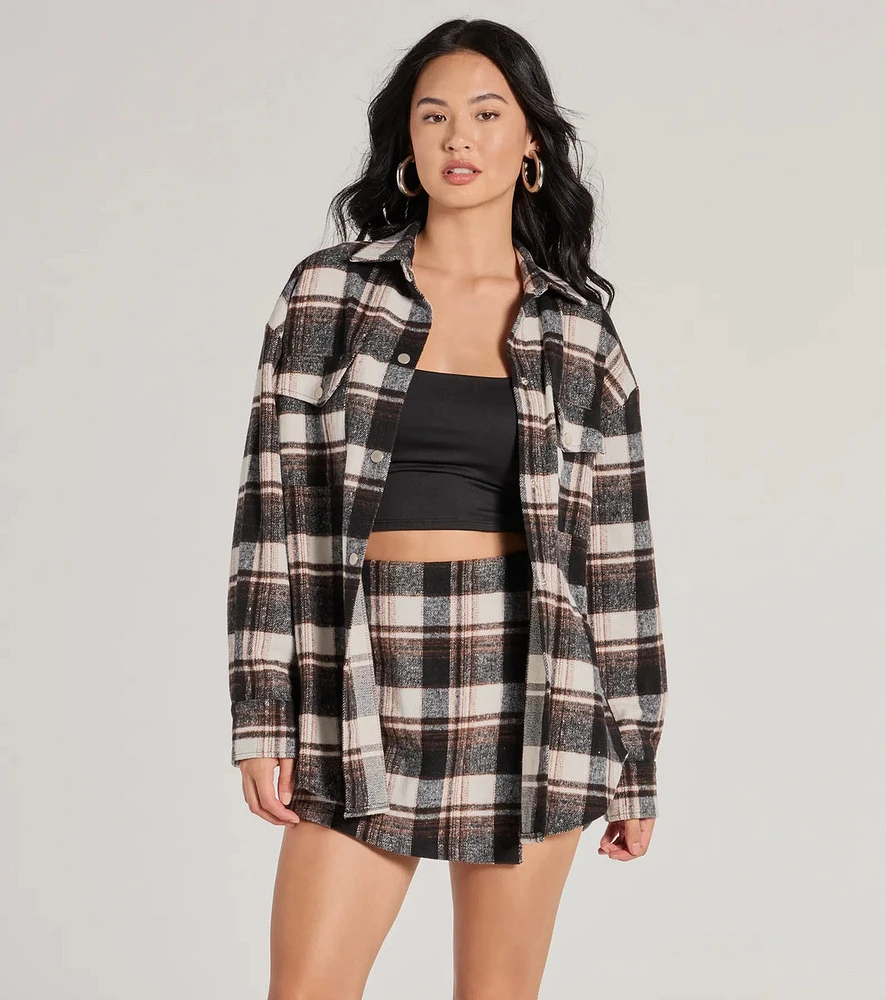 Classically Chic Plaid Long Sleeve Oversized Shacket