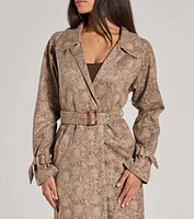 Chic Mood Snake Print Faux Suede Trench Coat