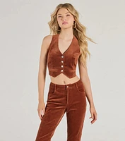 Retro Chic Corduroy Cropped Vest