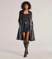 Sleek Icon Faux Leather Long Belted Vest