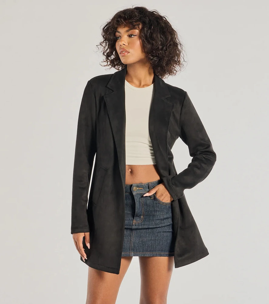 On The Move Faux Suede Long Blazer