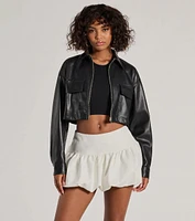 Sleek Staple Cropped Faux Leather Shacket