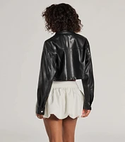 Sleek Staple Cropped Faux Leather Shacket