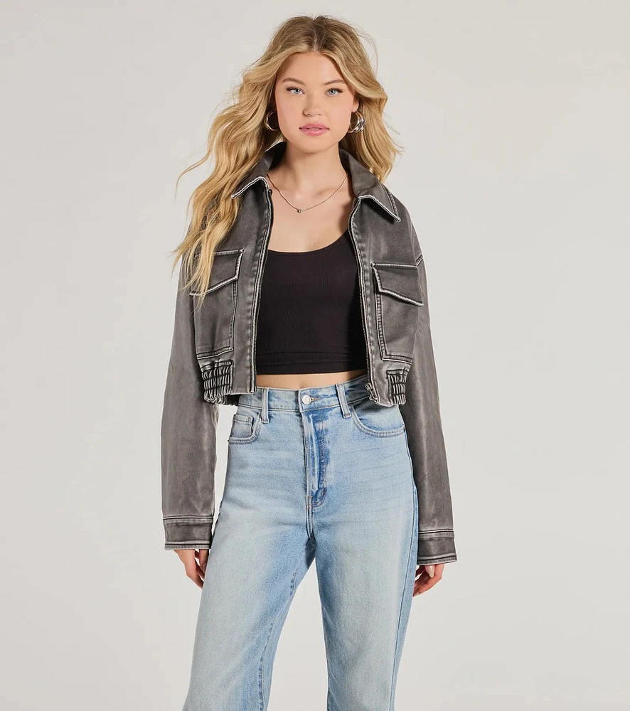 Edgy Attitude Distressed Faux Leather Jacket