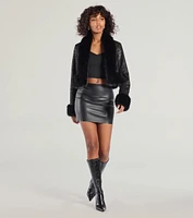 Diva Status Faux Fur Trim Crop Jacket