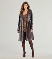 Iconic Muse Faux Leather Belted Trench Coat