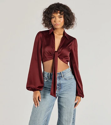 Sleek Mood Satin Tie-Front Crop Top