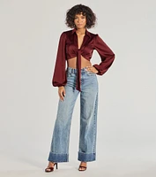 Sleek Mood Satin Tie-Front Crop Top