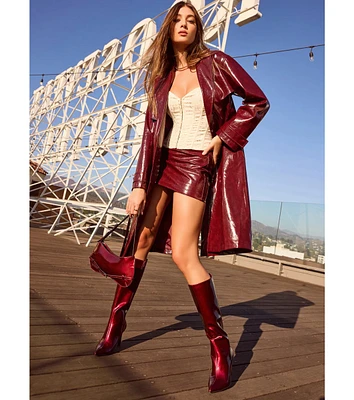 Chic Authority Faux Leather Trench Coat