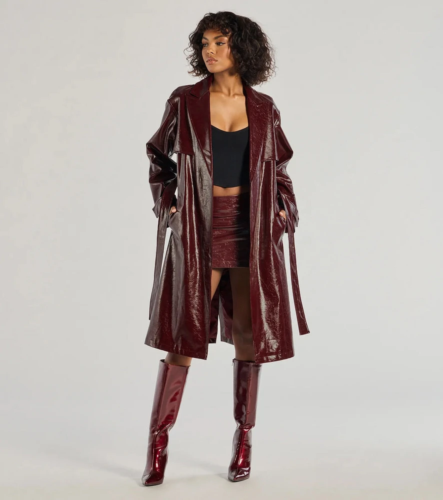 Chic Authority Faux Leather Trench Coat