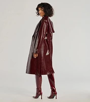 Chic Authority Faux Leather Trench Coat