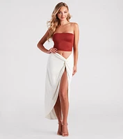 Summer Nights Linen High Slit Midi Skirt