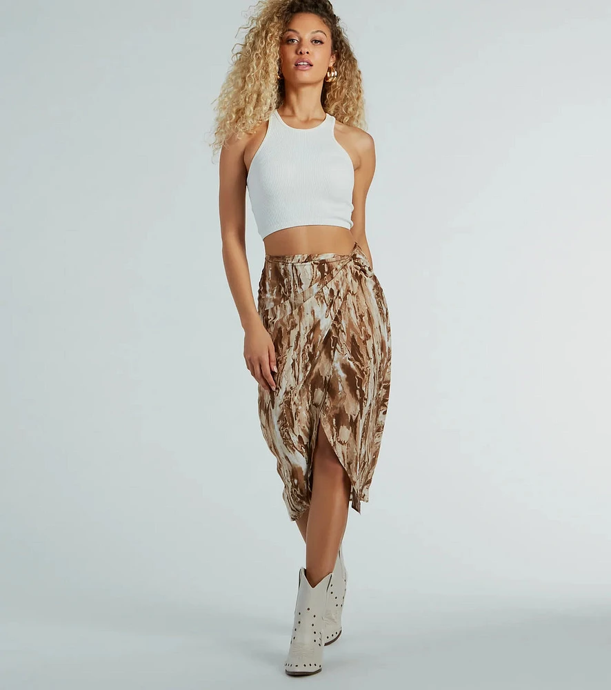 Drawn To You Marble Print Woven Midi Skirt