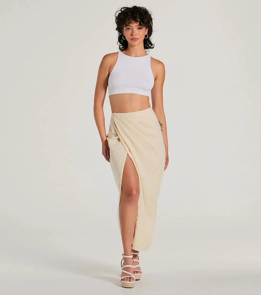 Summer Chic High-Rise Wrap-Slit Midi Skirt