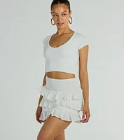 Flirty Flounce Smocked High-Rise Ruffle Mini Skirt