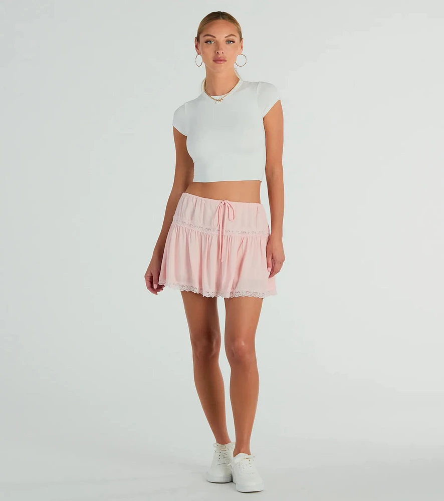 On The Prairie Lace Trim A-Line Mini Skirt